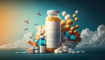 farmakologi och läkemedel, sjukvård bakgrund med kopia Plats. generativ ai illustration foto