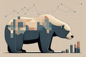 Björn över diagram och grafer. ai genererad foto