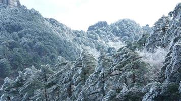 de skön frysta bergen se täckt förbi de vit snö och is i vinter- foto