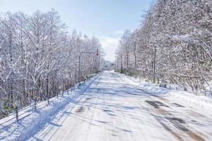 pulver snö på en väg i sapporo, hokkaido japan foto