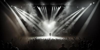 natt av musik, sångare på konsert skede. generativ ai tecnology foto