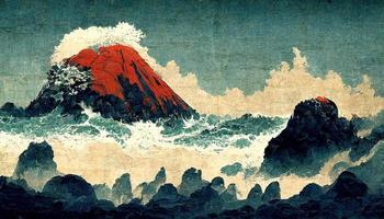 japansk berg. målning. ai framställa. foto
