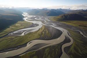 antenn se av flätad flod. naturskön se av markarfljot i island foto