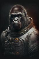 en porträtt av gorilla i astronaut kostym. generativ ai illustration. foto
