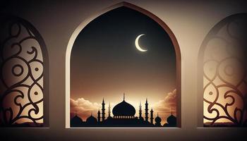 eid-al fitr bakgrund av fönster med moské foto