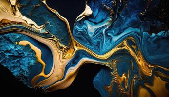 guld och Marin blå marmor abstrakt bakgrund, vattenfärg måla textur foto