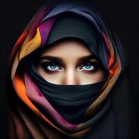 muslim kvinna med niqab, skapad med generativ ai foto