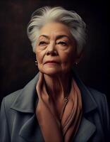 senior kvinna porträtt, skapas med generativ ai foto