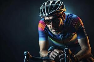 cyklist dramatisk porträtt, skapas med generativ ai foto