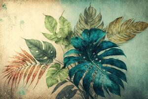 ai genererad årgång stil konst målad tropisk löv på en texturerad sjaskig bakgrund. vattenfärg målning. foto