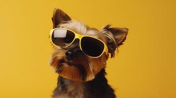 yorkshire terrier i solglasögon. generativ ai. foto