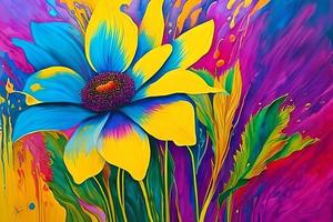 vatten Färg eller olja målning bra konst illustration av abstrakt stänga upp färgrik natur och blomning blommig blommor skriva ut digital konst. foto