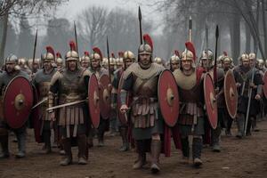 porträtt av roman soldat. gammal krigare i slåss. skapas med generativ ai foto