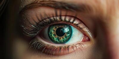 Foto av makro skott detalj skön kvinna grön öga
