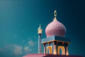 ramadan kareem moské islamic hälsningar, vackra natt och måne design bakgrund. ai genererad foto