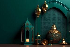 ramadan kareem dekoration islamic hälsningar design bakgrund. ai genererad foto