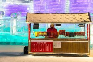 harbin, Kina - jan 2, 2019-harbin internationell is och snö skulptur festival är ett årlig vinter- festival den där tar plats i harbin. den är de värld största is och snö festival. foto