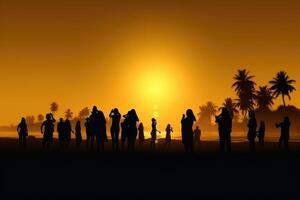 silhuetter av människor dans sommar strand fest begrepp foto