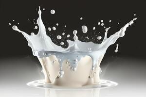 stänk mjölk professionell mat Foto på svart bakgrund generativ ai