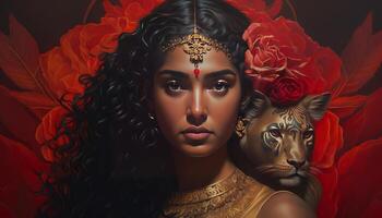 målning av indisk flicka Foto realism porträtt generativ ai