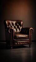 skön produkt av en årgång läder brun skön stol generativ ai foto