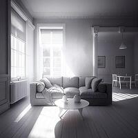 möbel. interiör. levande rum med soffa, tabell, bilder fönster ai foto