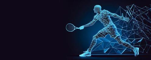 abstrakt silhuett av en tennis spelare på svart bakgrund. tennis spelare man med racket träffar de boll. illustration ai foto