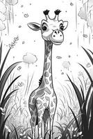 linje konst design av abstrakt giraff för barn färg bok sida. generativ ai foto
