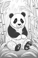 söt tecknad serie panda. svart och vit illustration för färg bok. generativ ai foto