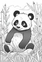 söt tecknad serie panda. svart och vit illustration för färg bok. generativ ai foto