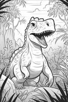 färg bok för barn med en dinosaurie handmålad i tecknad serie stil, tyrannosaurus. generativ ai foto