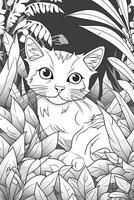 söt tecknad serie kattunge katt skisse för färg bok isolerat på en vit bakgrund. generativ ai foto