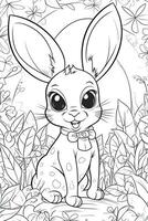 färg sida översikt av tecknad serie söt liten kanin. färg bok för ungar. generativ ai foto