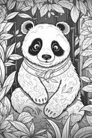 söt tecknad serie panda. svart och vit illustration för färg bok. generativ ai foto