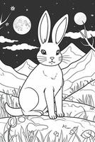 färg sida översikt av tecknad serie söt liten kanin. färg bok för ungar. generativ ai foto
