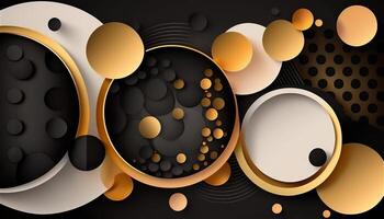 elegant och modern svart abstrakt bakgrund med svart och gyllene cirklar. ai genererad foto