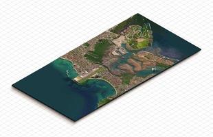 3d modell av jimbaran strand, bali Indonesien, japan. isometrisk Karta virtuell terräng 3d för infografik. geografi och topografi planet jord tillplattad satellit se foto