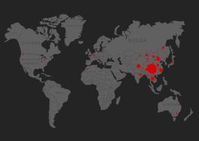 coronavirus på wuhan Kina. de röd Karta av Kina på värld Karta med prickar foto