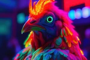disko kuk med neon ljus, kyckling retro cyber stil generativ ai foto