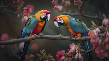 en par av papegojor i kärlek. generativ ai. foto