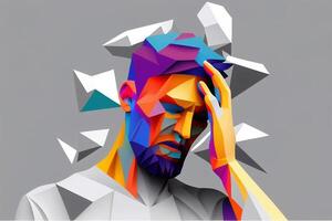 frustration virvla runt begrepp. emotionell burnout och depression från hård arbete. karaktär har mental problem. trött kontor arbetstagare. tecknad serie modern platt illustration ai foto