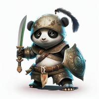 söt ninja panda med svärd i vit bakgrund bild foto