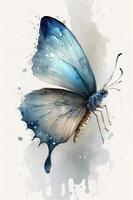 skön ljus blå fjäril vattenfärg Nej bakgrund foto