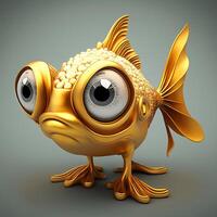 gyllene fisk staty stor rolig ögon tecknad serie 3d bild generativ ai foto