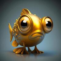 gyllene fisk staty stor rolig ögon tecknad serie generativ ai foto