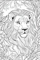 färg bok sida för ungar. lejon isolerat på vit bakgrund. svart och vit. generativ ai foto