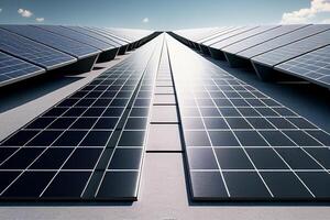 sol- energi paneler, solceller moduler, alternativ elektricitet källa generativ ai foto