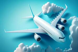 flygplan i de himmel. 3d illustration. blå bakgrund. generativ ai foto