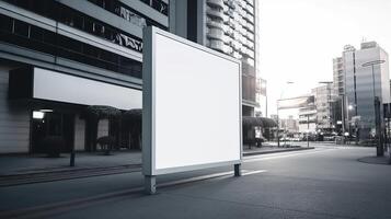 generativ ai, realistisk gata stor anslagstavla falsk upp tom för presentation reklam. utomhus- tecken tom i de trogen stad, företag begrepp foto