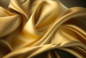 abstrakt guld tyg bakgrund textur med gyllene elegant satin material. generativ ai foto